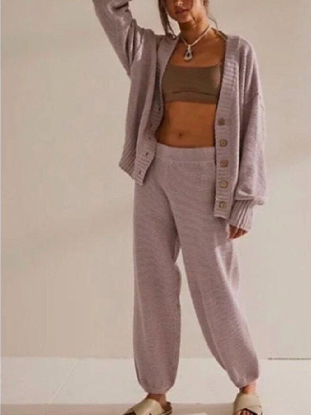 Cozy Knit Pants in Soft Mauve - Women